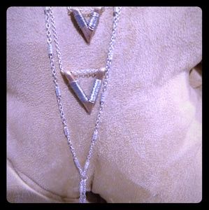 Multi-layered Silver Necklace with Threaded Gold V